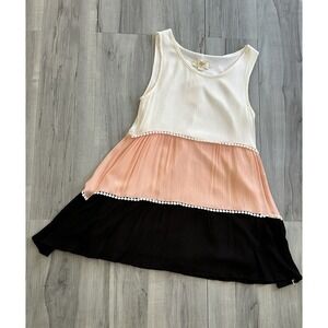 NWT A-Line Mini Dress Sz S Ivory Peach Black Sleeveless Lined Cute Casual Travel